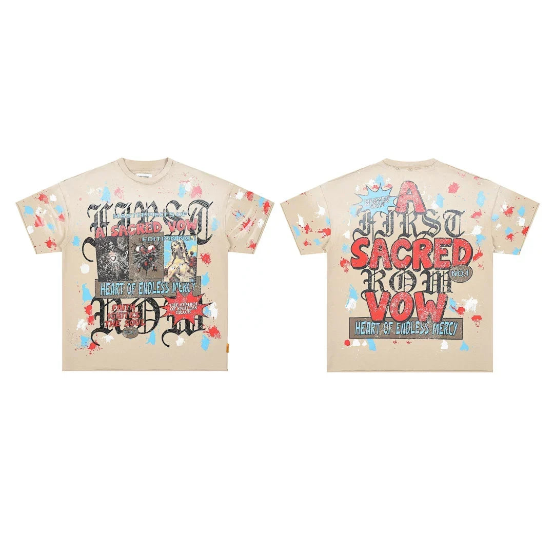 First Row “A Sacred Vow” Paint Splatter Collage Vintage Tee