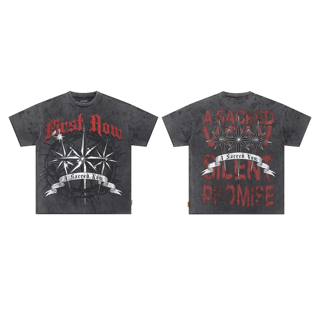 First Row “A Sacred Vow” Compass & Star Graphic Vintage Tee